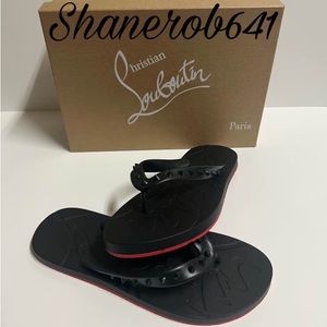 Christian Louboutin Flip Flop Sandals Flat Black Red Women Size 8 BST